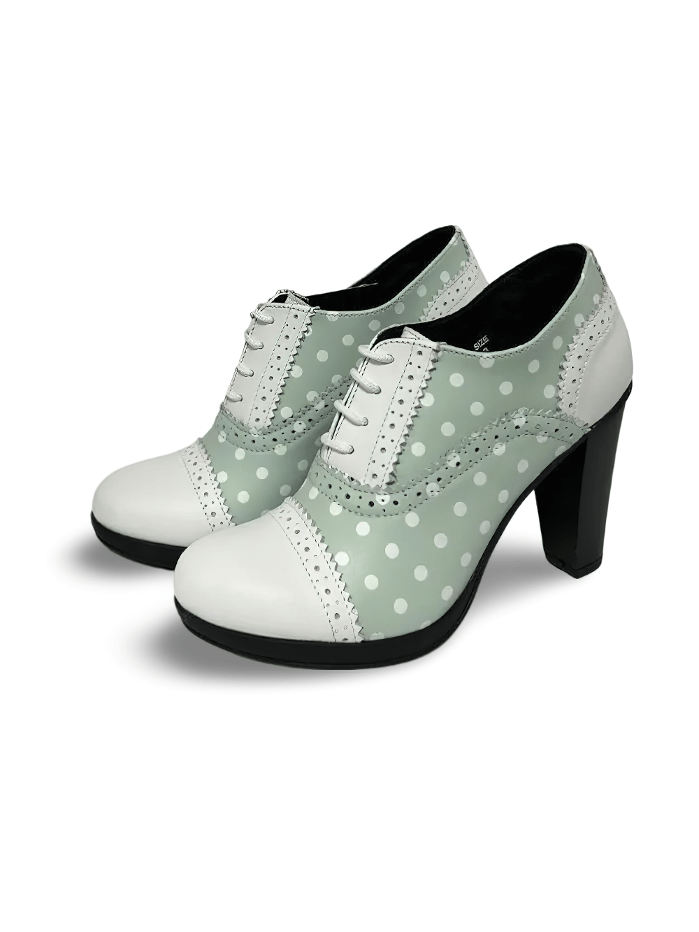 Mint And White Polka Dot Lace-Up Shoes With Microfiber Lined
