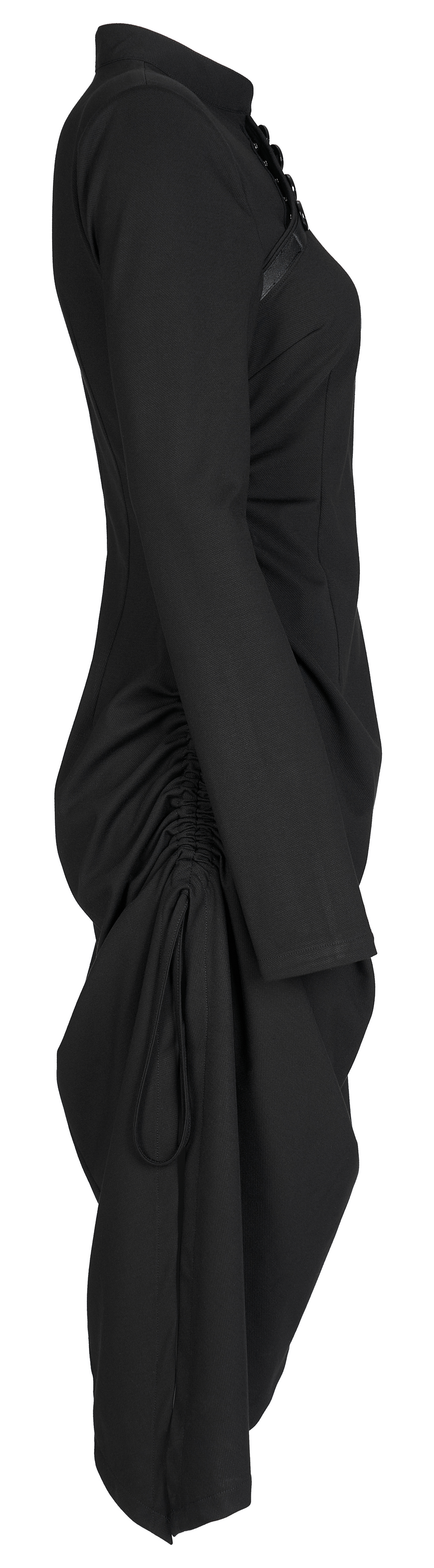 Modern Asymmetric Black Midi Dress with Buckles