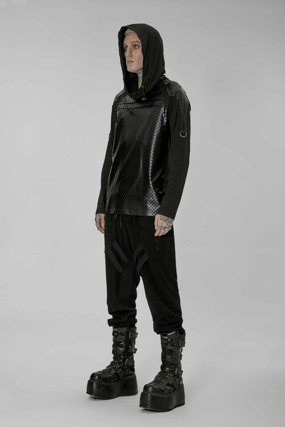 Modern Dark Goth Long Sleeves Hoodie with Embossed Detail - HARD'N'HEAVY