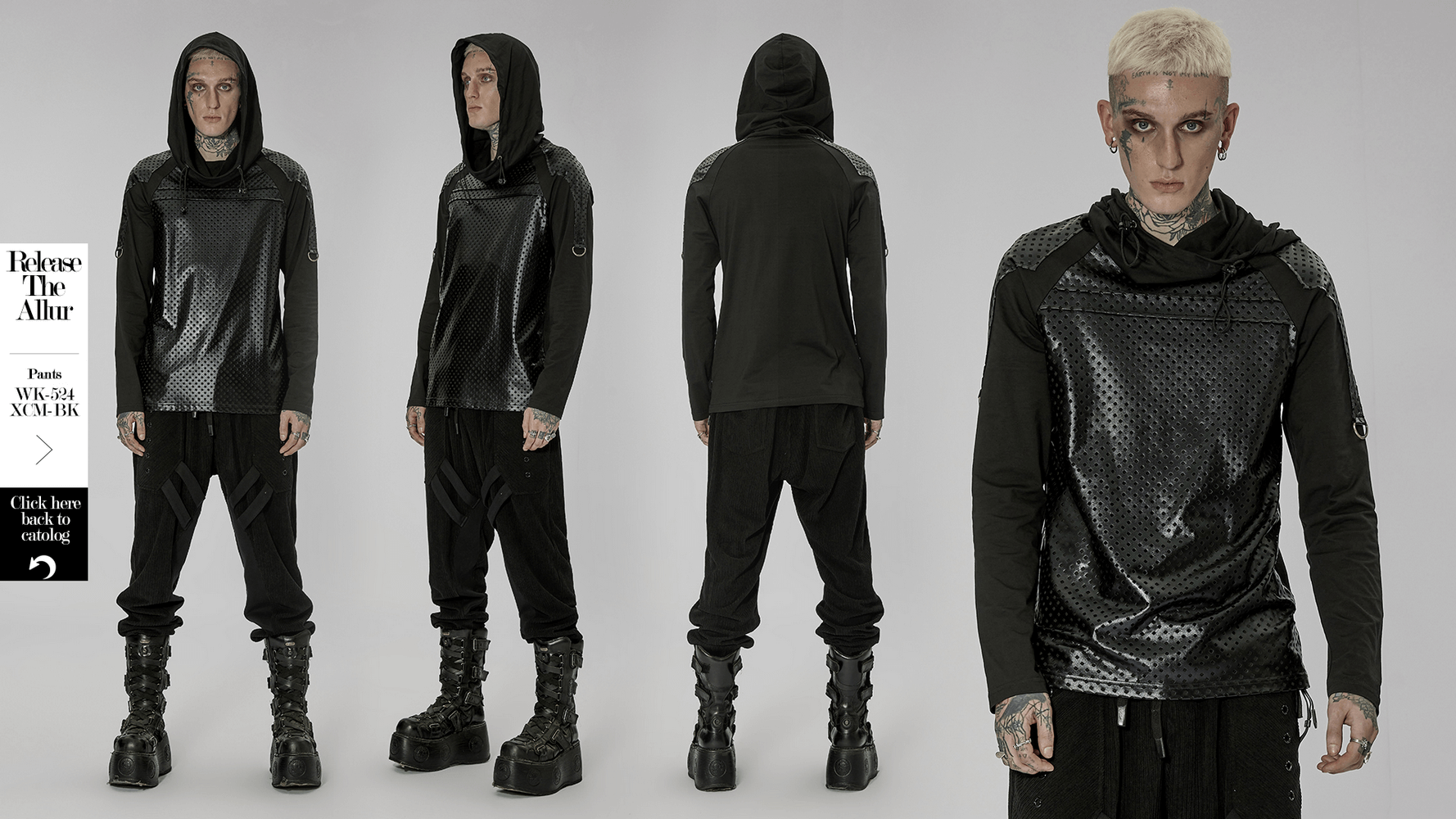 Modern Dark Goth Long Sleeves Hoodie with Embossed Detail - HARD'N'HEAVY