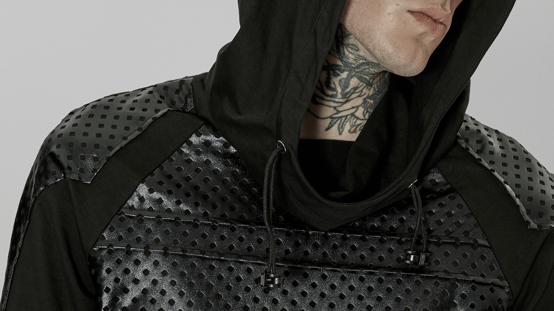 Modern Dark Goth Long Sleeves Hoodie with Embossed Detail - HARD'N'HEAVY