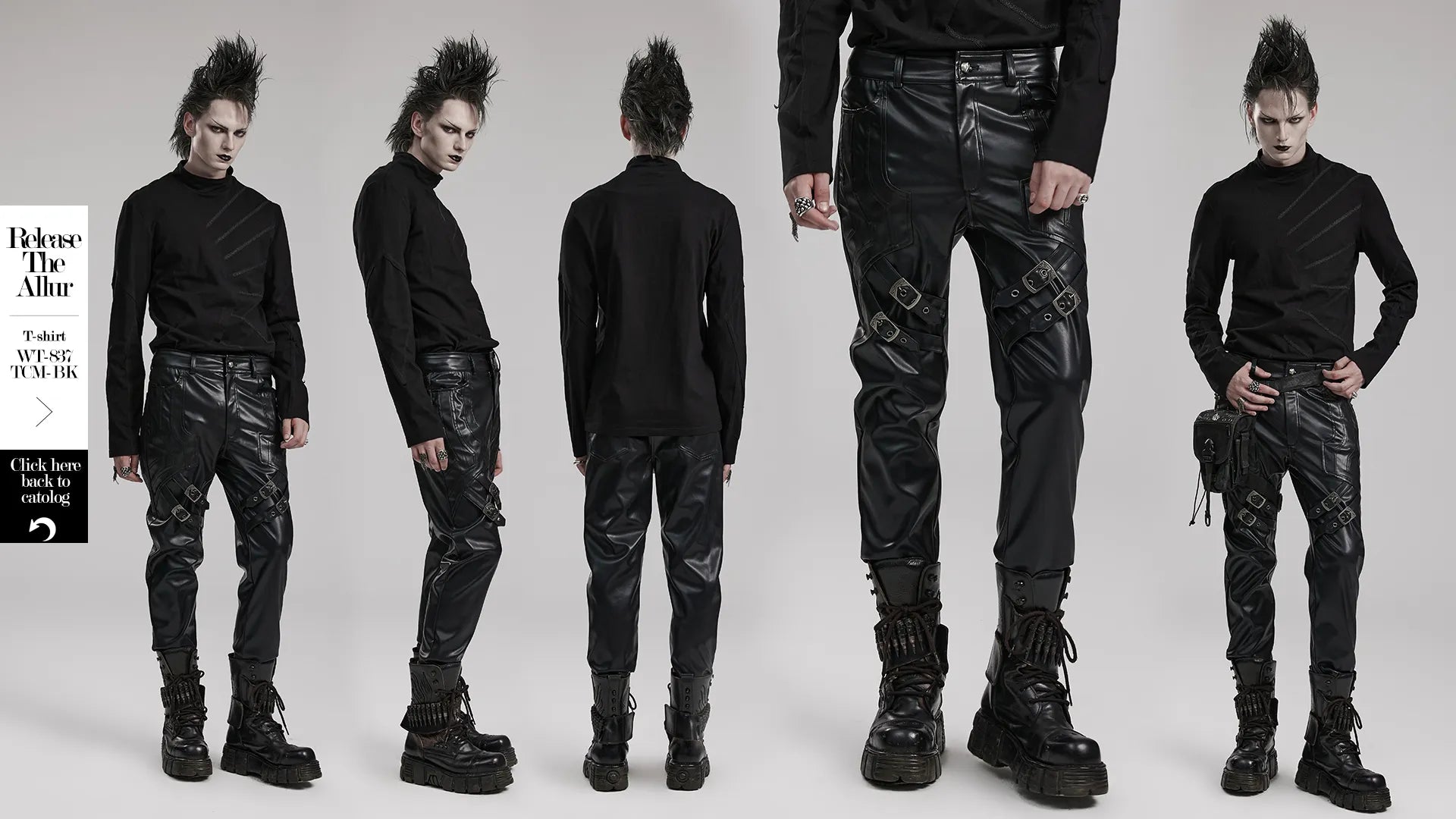 Moderne, schlanke Punk-Hose aus Kunstleder mit Schnalle
