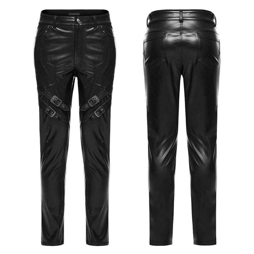 Modern Punk Faux Leather Slim Pants with Buckle - HARD'N'HEAVY