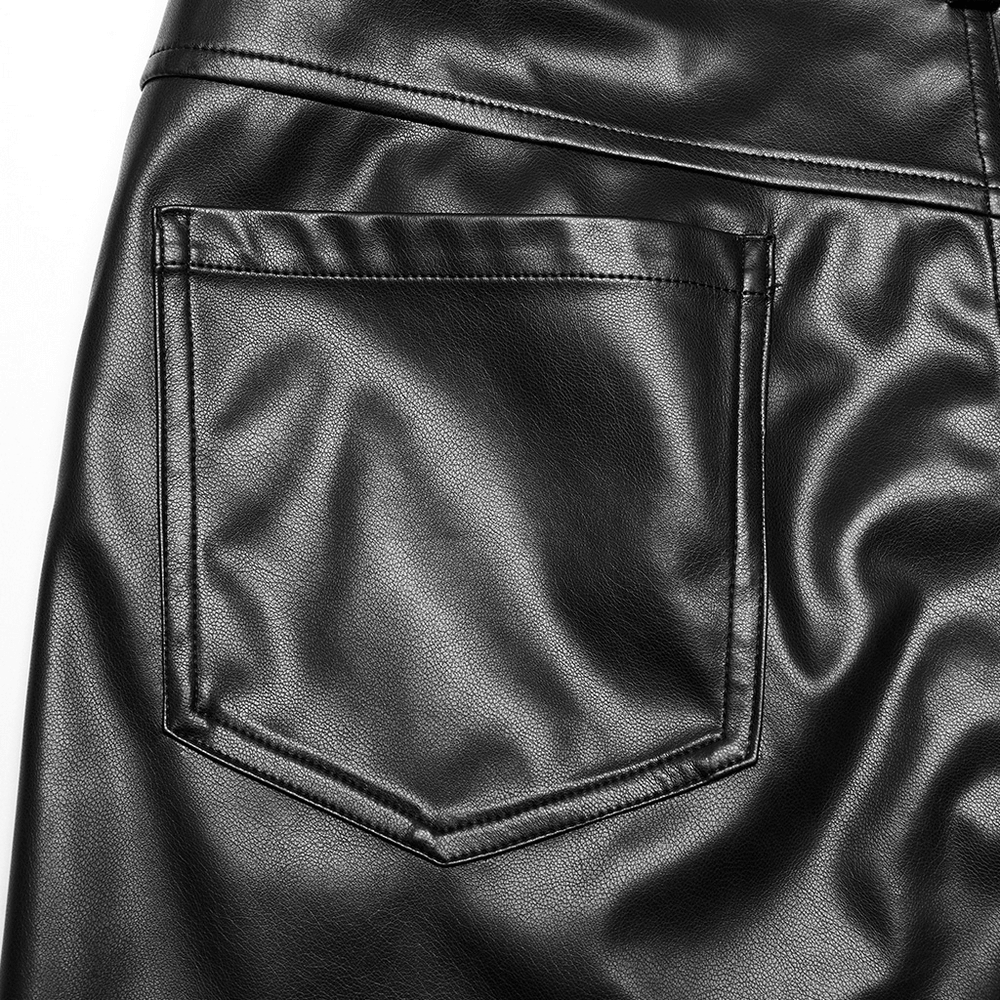 Modern Punk Faux Leather Slim Pants with Buckle - HARD'N'HEAVY
