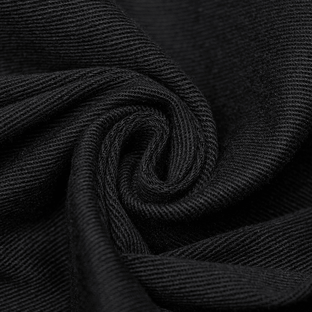 Close-up of black woven fabric showcasing the texture and durability for modern punk clothing.
