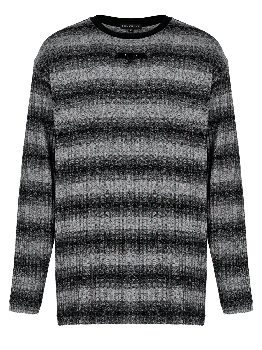 Cozy monochrome striped punk sweater with metal buckle, perfect for casual daily wear and stylish comfort.