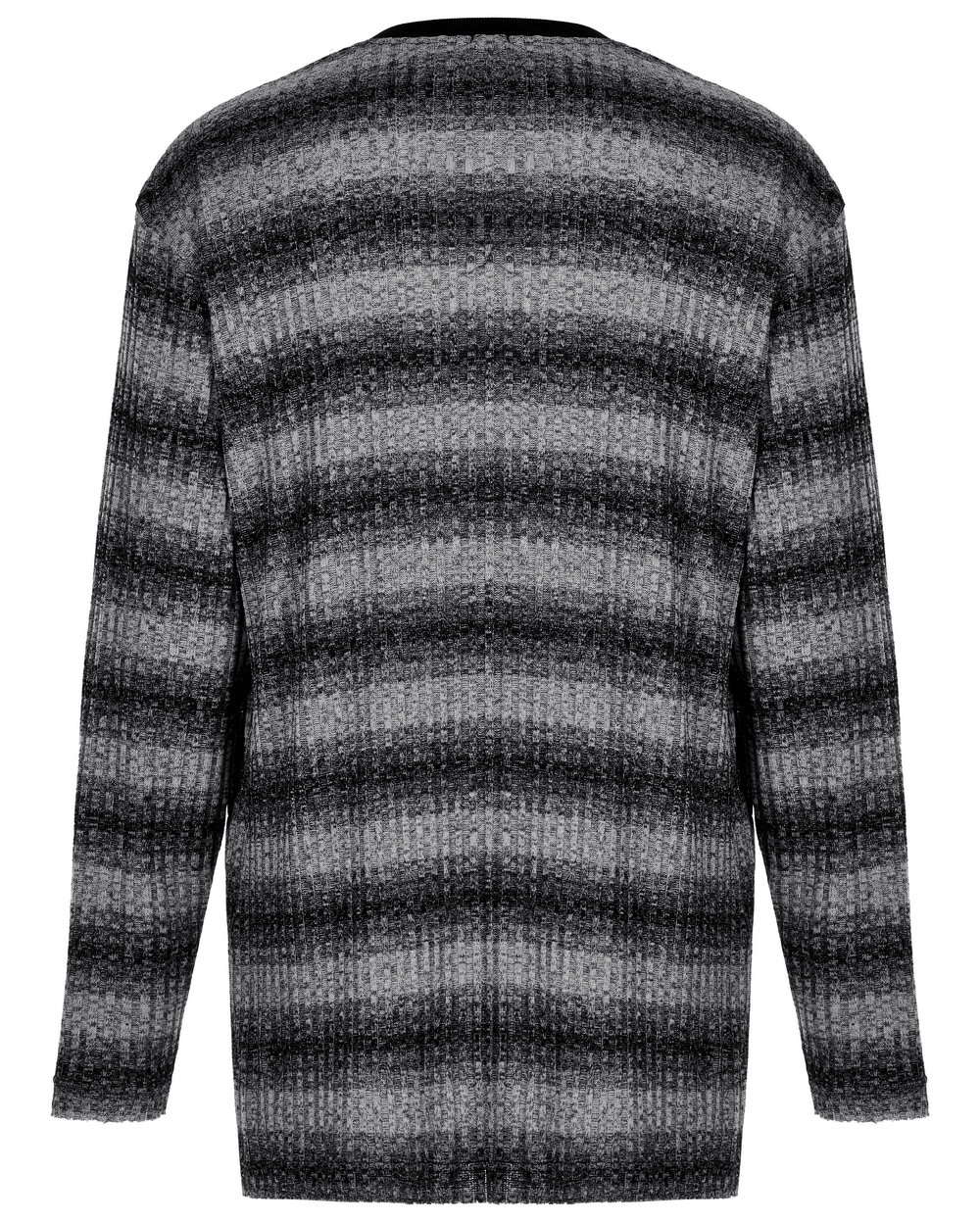 Monochrome striped punk sweater with loose fit and textured fabric, featuring a cozy back view.