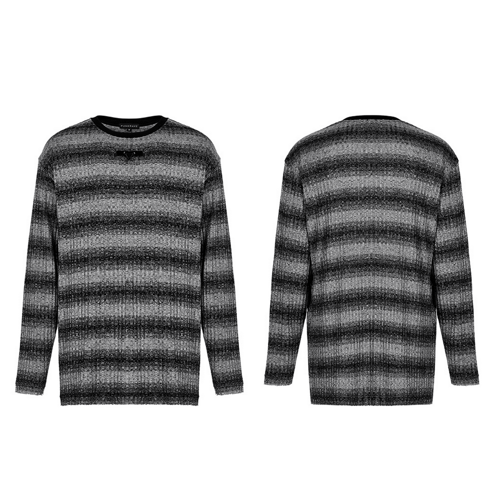 Monochrome Striped Punk Loose Sweater With Metal Buckle - HARD'N'HEAVY