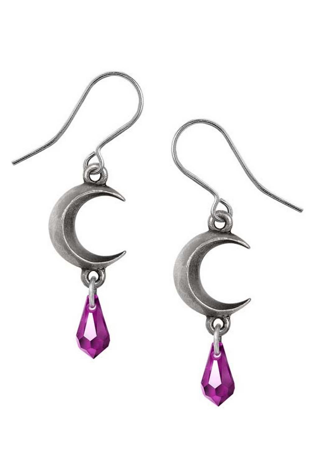 Handmade Moon Amethyst Earrings with Austrian crystal drops, symbolizing spirituality and elegance.