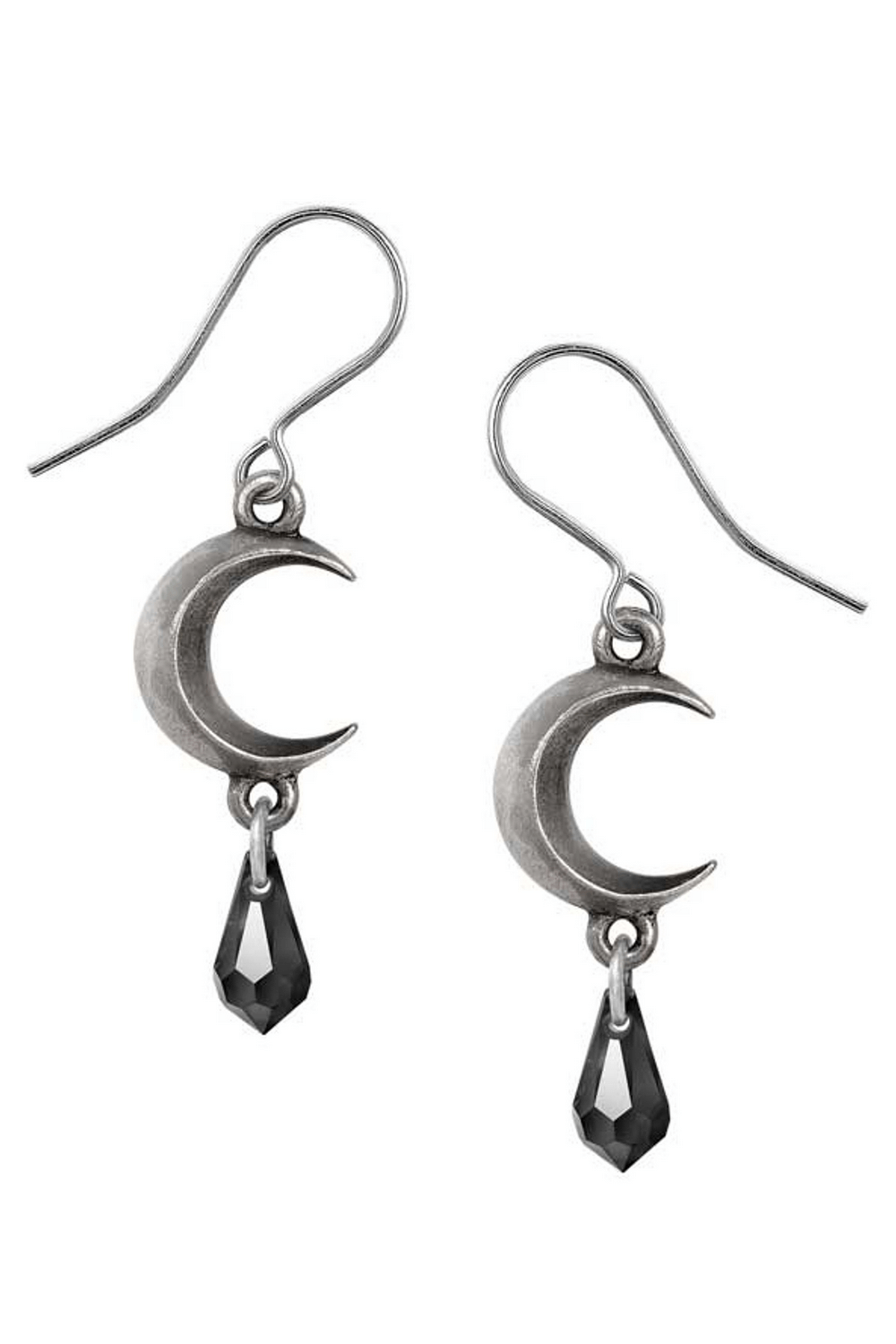 Enchanting moon black earrings with jet black Austrian crystal drop, perfect for mystical night-themed jewelry.
