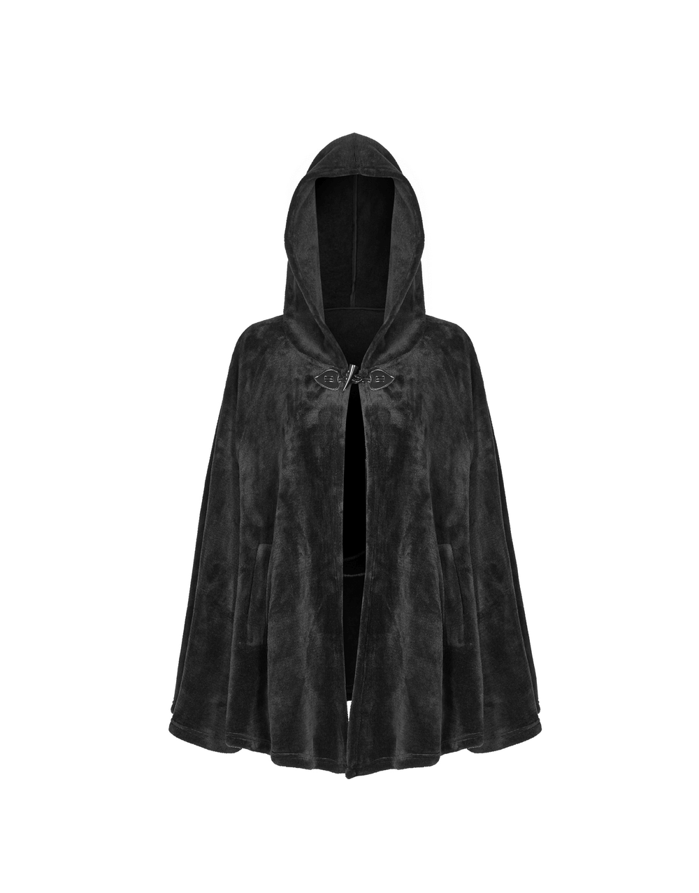 Dark velvet hooded cloak jacket with elegant embroidery, perfect for cozy gothic evenings.