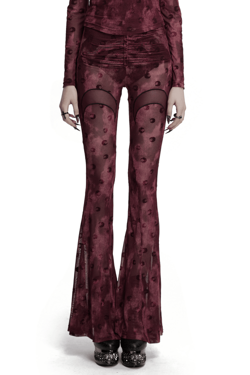Pantalon évasé en maille imprimée lune avec broderie croissant