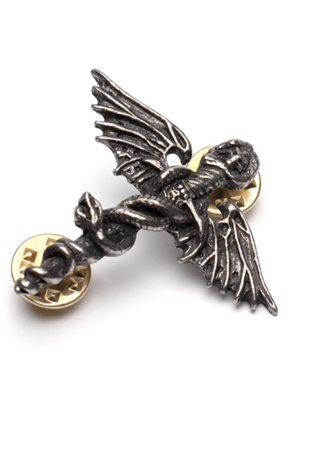 Motley Crue Dr. Feelgood vintage 3D pewter pin badge featuring a detailed winged design with clutch pins.