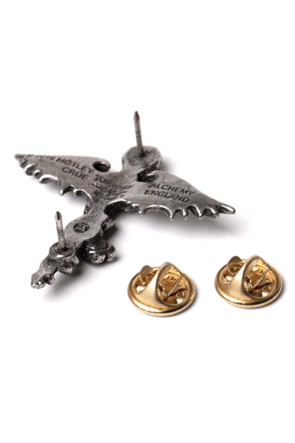 Motley Crue Dr. Feelgood vintage 3D pewter pin badge with clutch pins for rock fans and collectors.