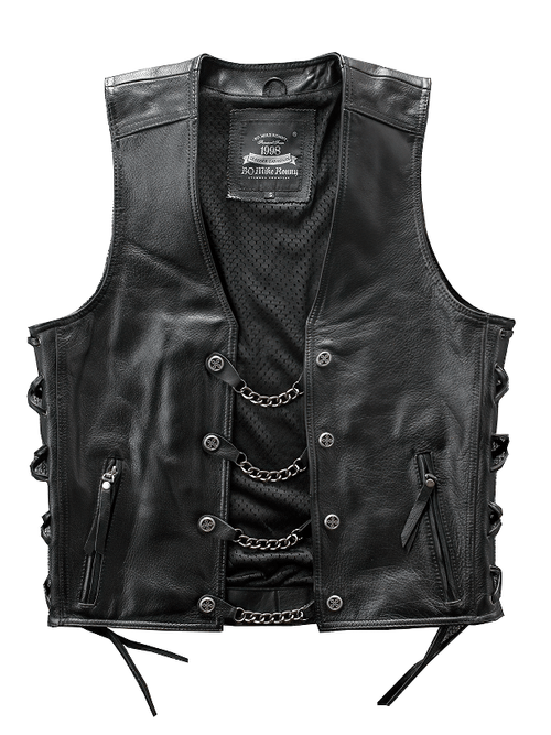 Chaleco de hombre de cuero Moto Biker / chaleco punk sin mangas negro sólido