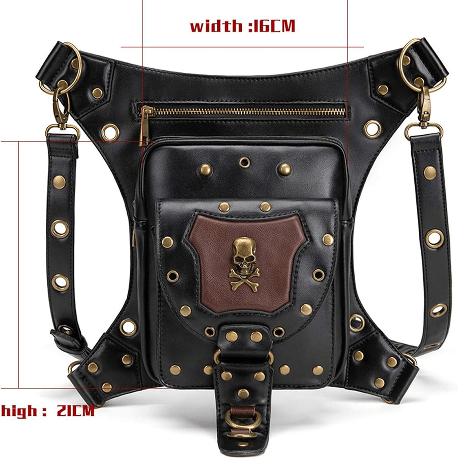 Motorcycle Belt Bag / Steampunk Shoulder Messenger Bag with Skull - HARD'N'HEAVY