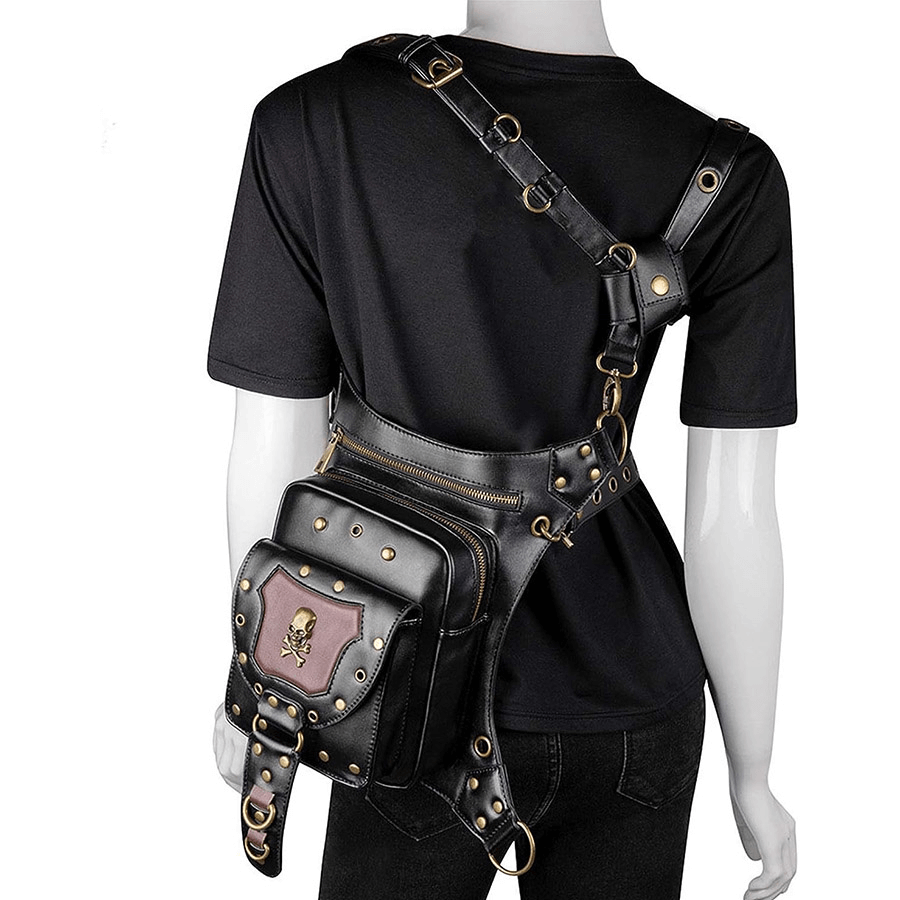 Motorcycle Belt Bag / Steampunk Shoulder Messenger Bag with Skull - HARD'N'HEAVY