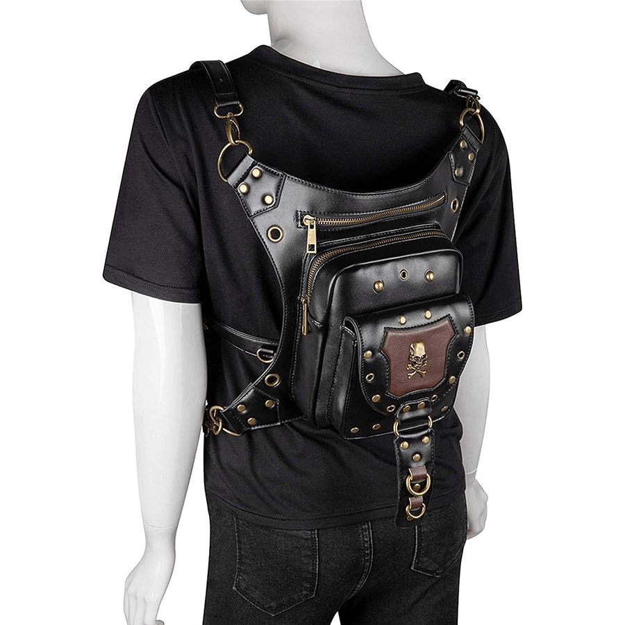 Motorcycle Belt Bag / Steampunk Shoulder Messenger Bag with Skull - HARD'N'HEAVY