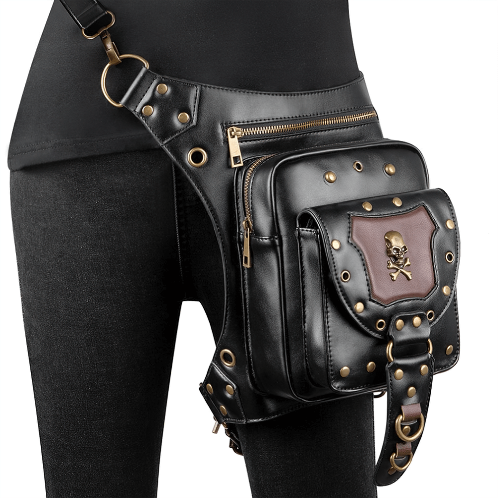 Motorcycle Belt Bag / Steampunk Shoulder Messenger Bag with Skull - HARD'N'HEAVY