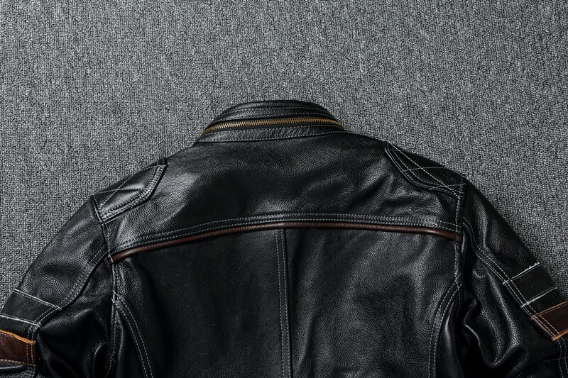 Motorcycle Genuine Leather Men's Jacket with Zipper Pockets / Male Biker Clothing - HARD'N'HEAVY