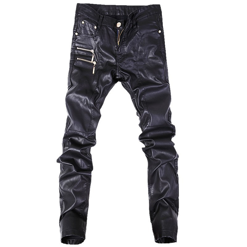 Motorcycle Leather Pants for Men / Black Skinny Jeans in Rock Style - HARD'N'HEAVY