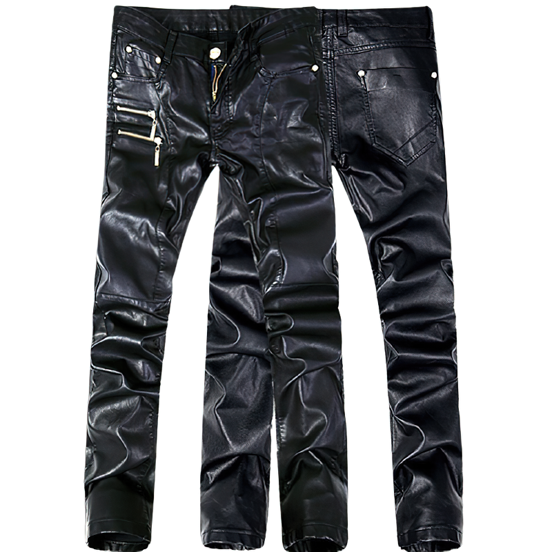 Motorcycle Leather Pants for Men / Black Skinny Jeans in Rock Style - HARD'N'HEAVY