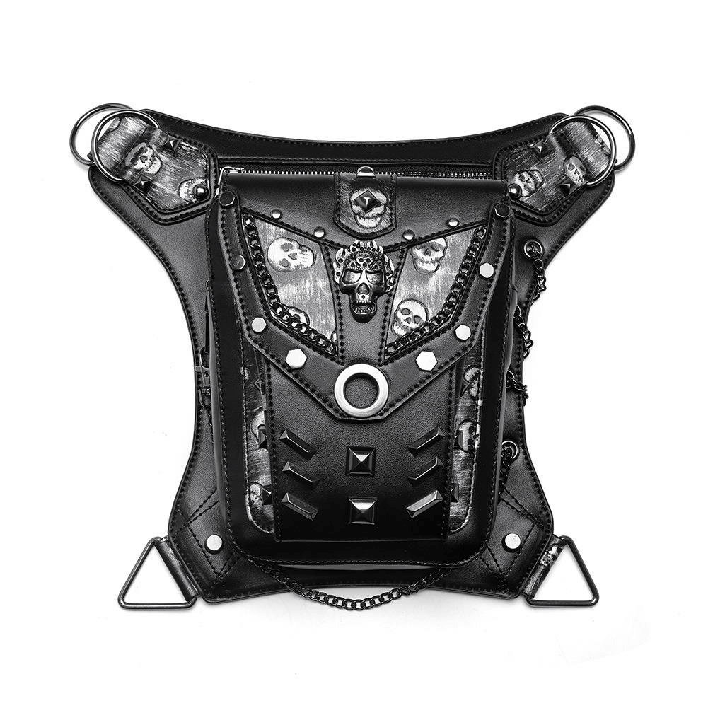 Motorcycle Rider Waist Bag with Skulls and Chain / Steampunk Accessories - HARD'N'HEAVY