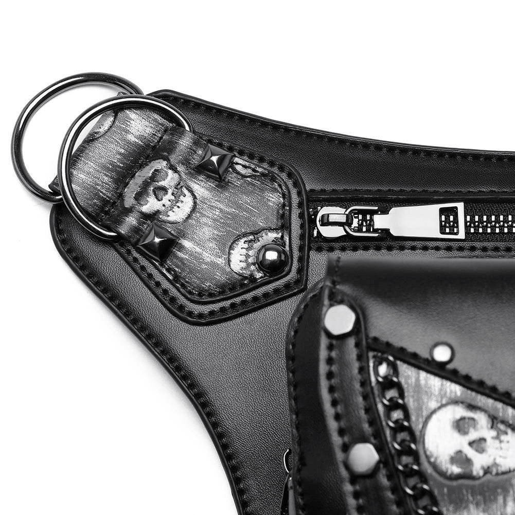 Motorcycle Rider Waist Bag with Skulls and Chain / Steampunk Accessories - HARD'N'HEAVY
