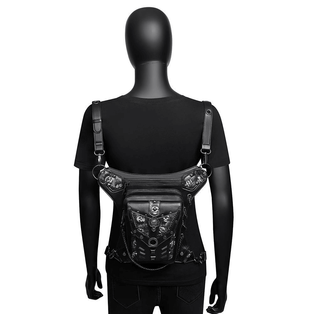 Motorcycle Rider Waist Bag with Skulls and Chain / Steampunk Accessories - HARD'N'HEAVY