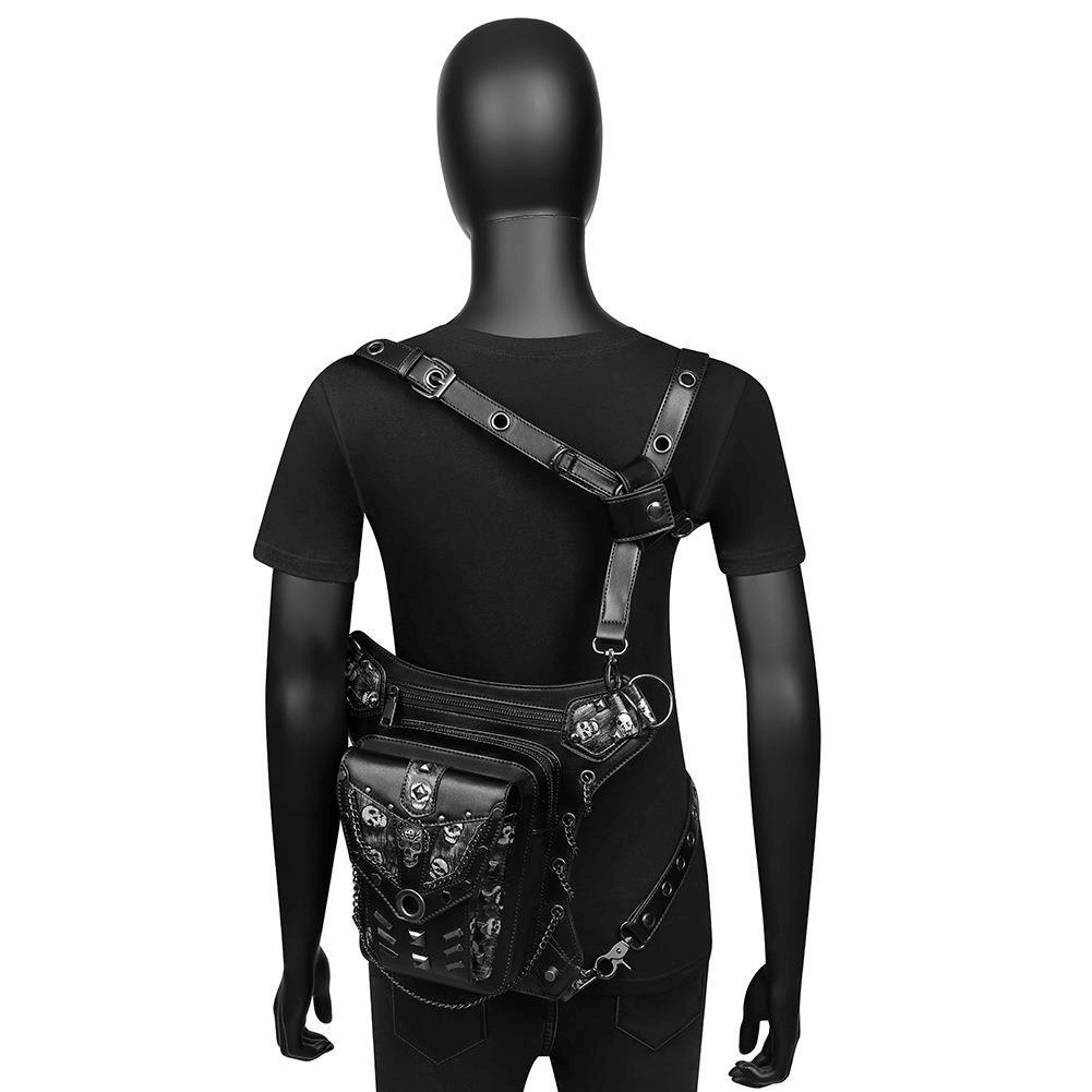 Motorcycle Rider Waist Bag with Skulls and Chain / Steampunk Accessories - HARD'N'HEAVY