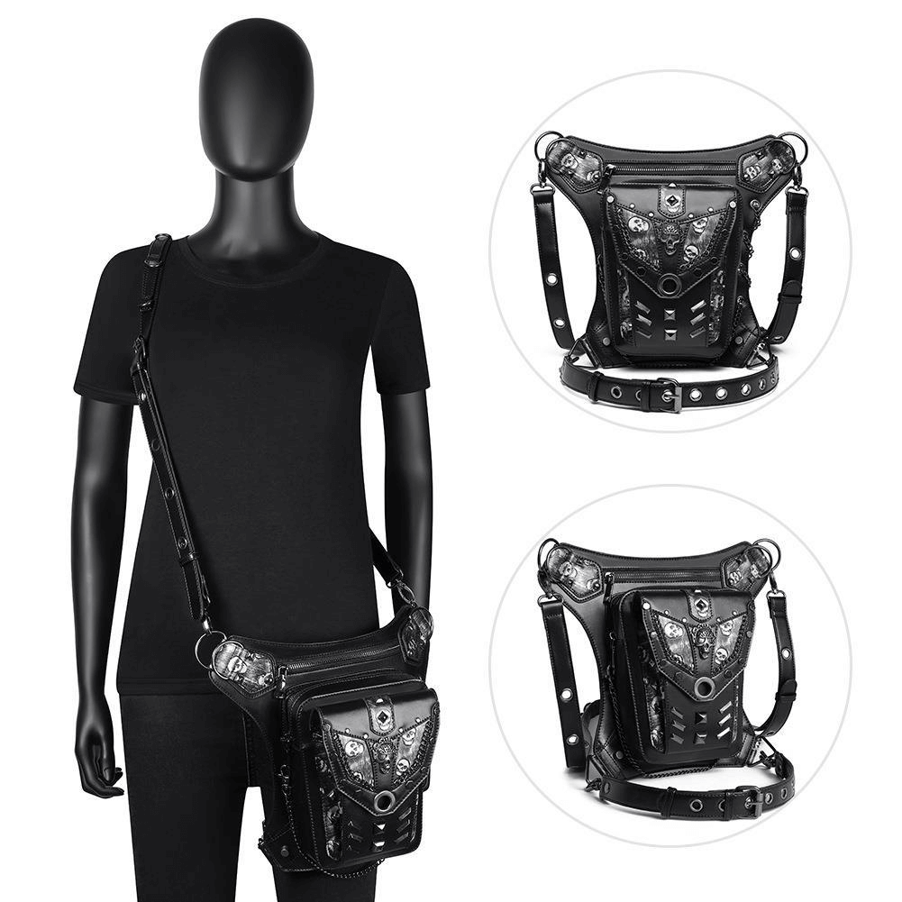 Motorcycle Rider Waist Bag with Skulls and Chain / Steampunk Accessories - HARD'N'HEAVY