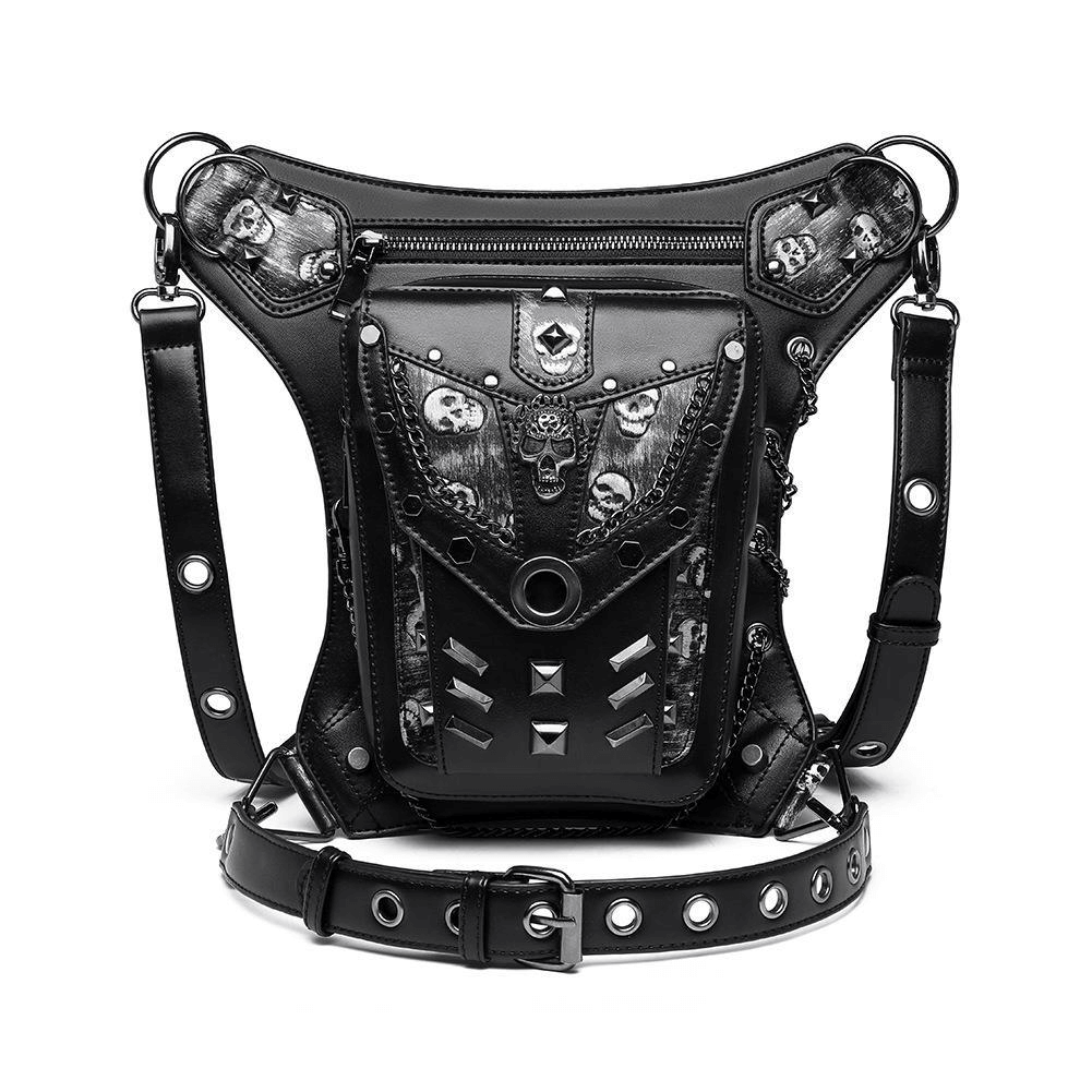 Motorcycle Rider Waist Bag with Skulls and Chain / Steampunk Accessories - HARD'N'HEAVY