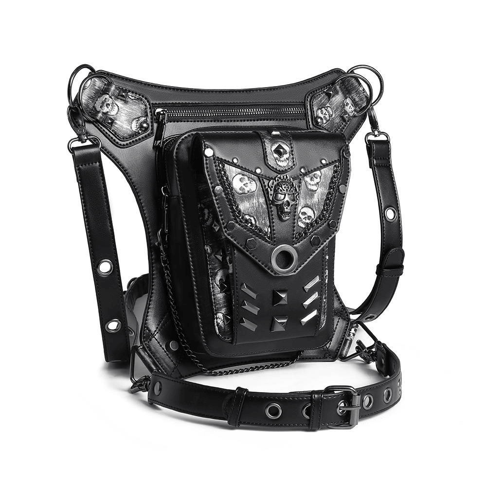 Motorcycle Rider Waist Bag with Skulls and Chain / Steampunk Accessories - HARD'N'HEAVY