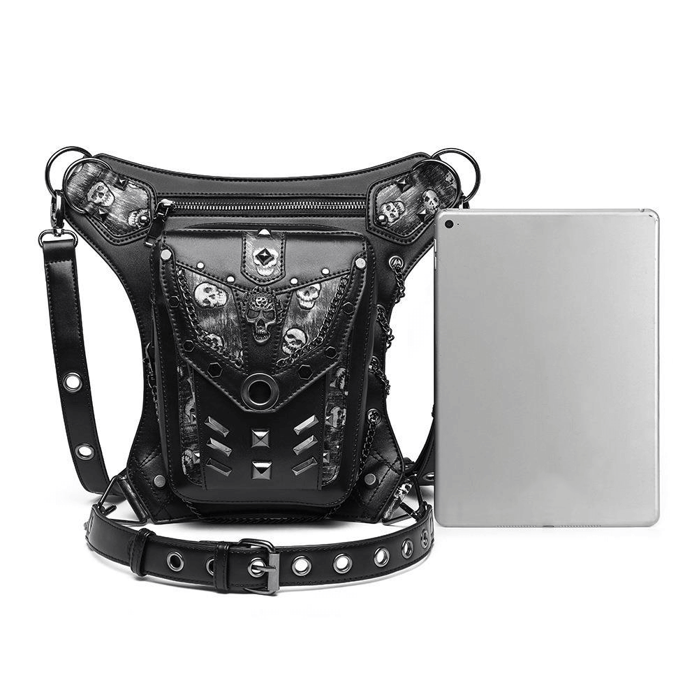 Motorcycle Rider Waist Bag with Skulls and Chain / Steampunk Accessories - HARD'N'HEAVY