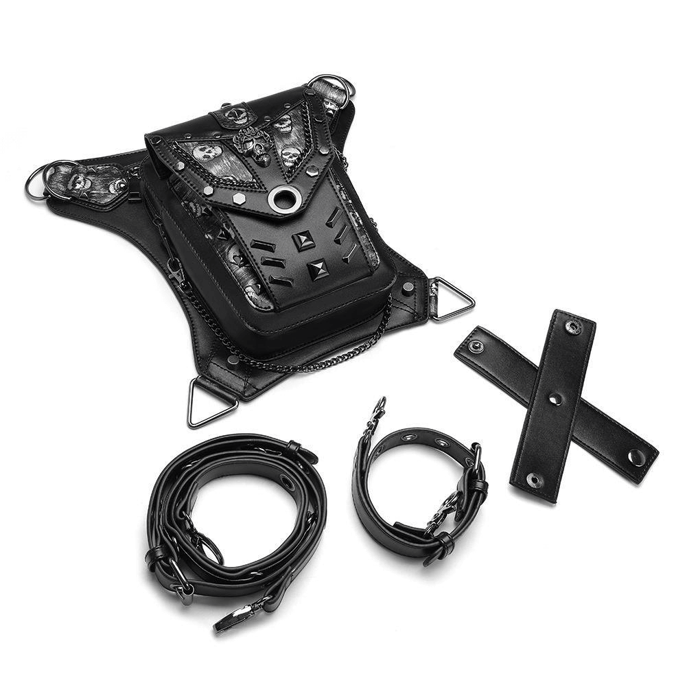 Motorcycle Rider Waist Bag with Skulls and Chain / Steampunk Accessories - HARD'N'HEAVY