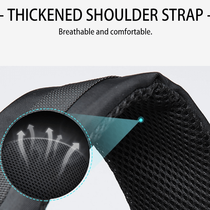 Close-up of thickened shoulder strap, showcasing breathable and comfortable design for motorcycle backpack.