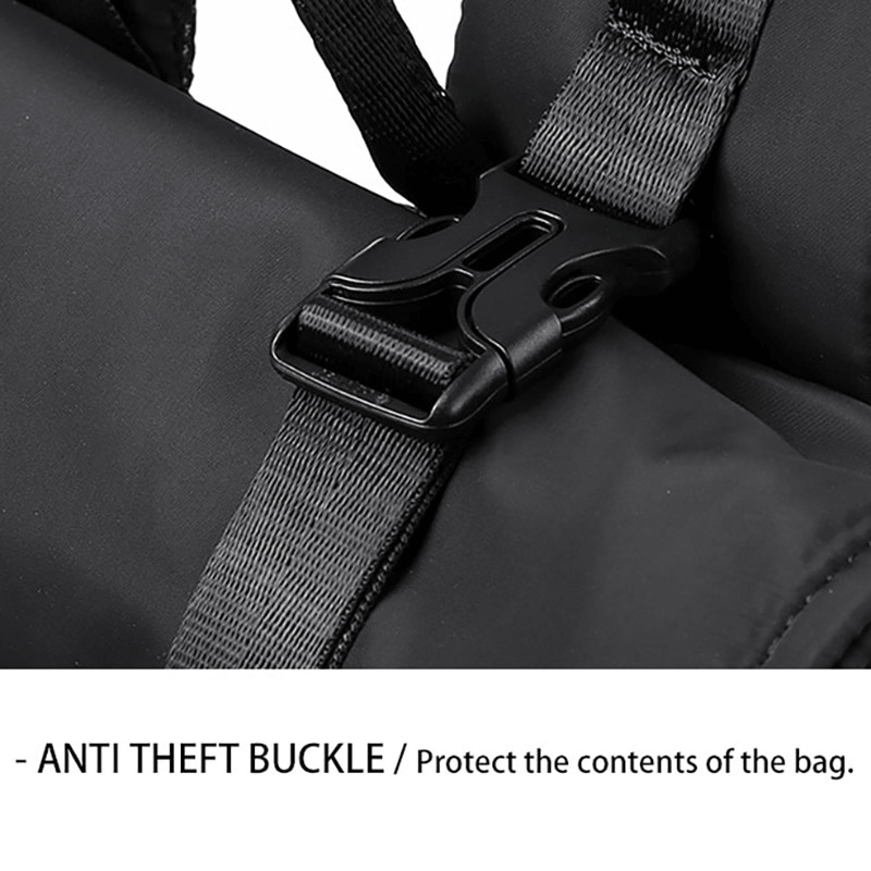 Close-up of anti-theft buckle on waterproof motorcycle backpack, ensuring secure storage for your essentials.