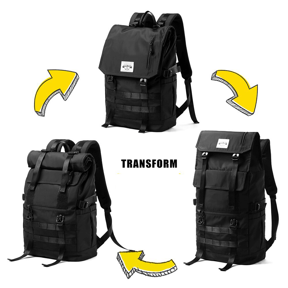 Transformable motorcycle waterproof travel backpack with wear-resistant design, perfect for urban exploration and outdoor adventures.