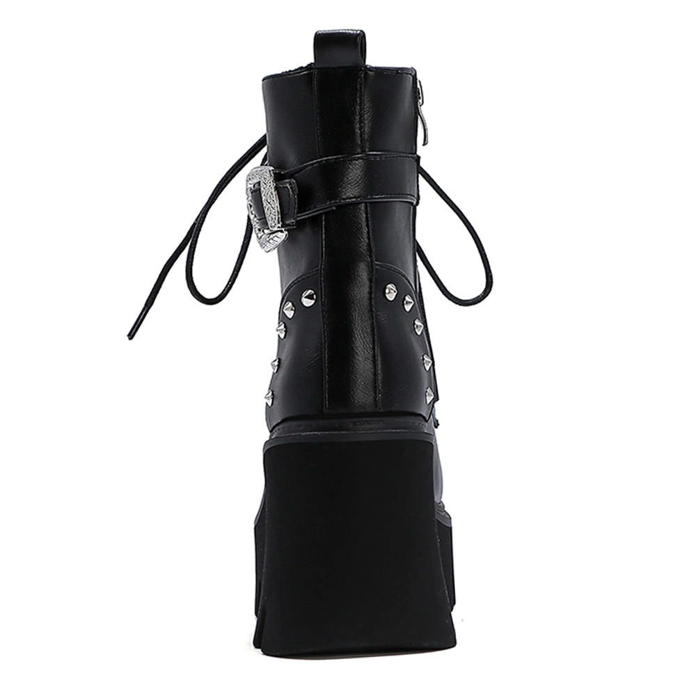 Motorcycle Women's Ankle Boots with Metal Buckle / Fashion Platform Square Toe Boots - HARD'N'HEAVY