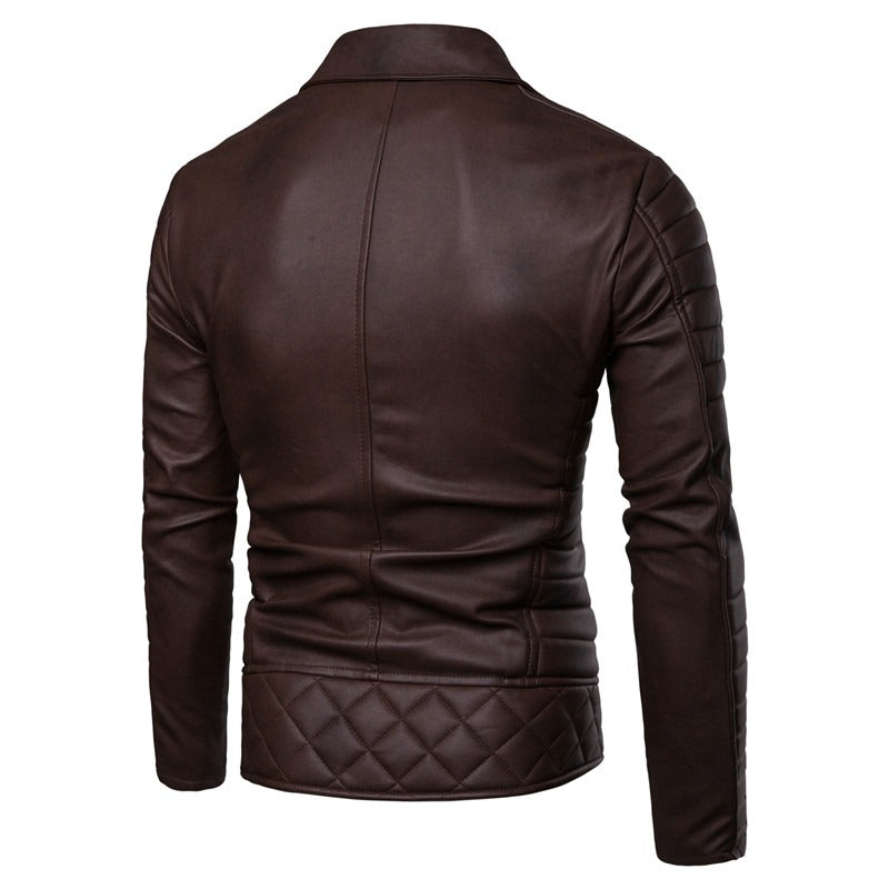 Motorcycle Zipper PU Leather Jacket and Coat for Men / Stylish Striped Winter Windproof Jackets - HARD'N'HEAVY