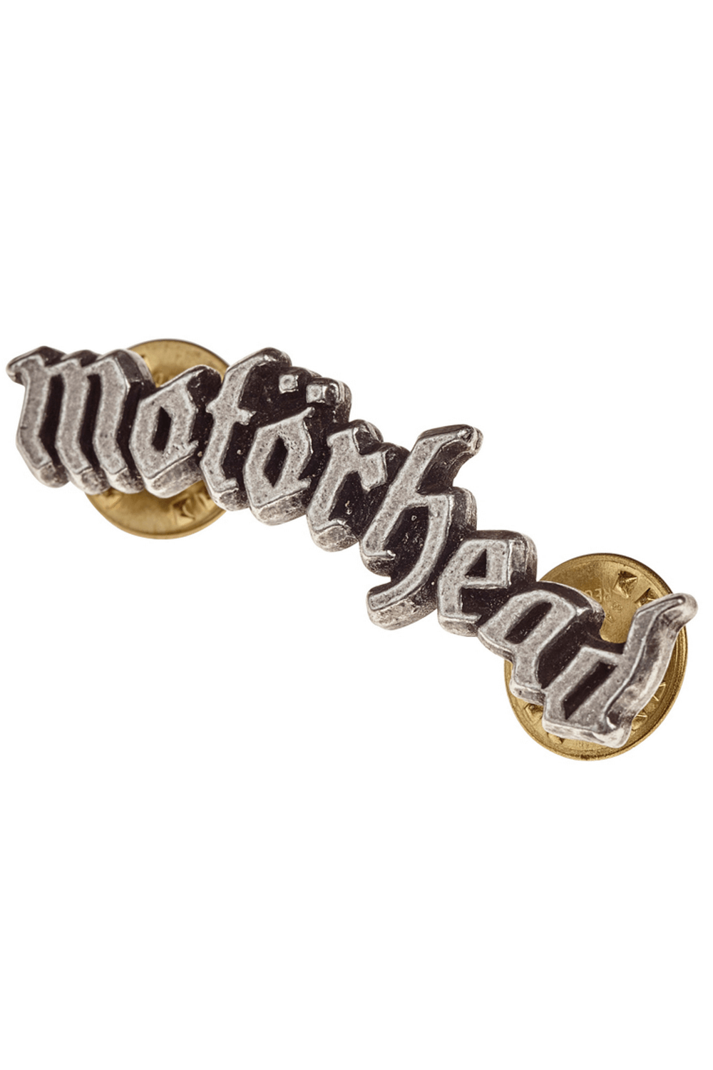 Motörhead logo metal pin badge, classic rock emblem for fans, perfect for jackets or bags.