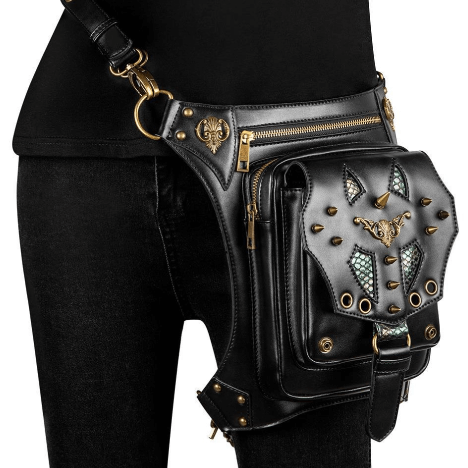 Multi-Purpose Messenger Shoulder Bag / Vintage Zipper Rivets Waist Bag - HARD'N'HEAVY