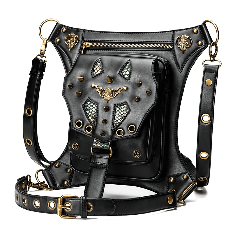 Multi-Purpose Messenger Shoulder Bag / Vintage Zipper Rivets Waist Bag - HARD'N'HEAVY