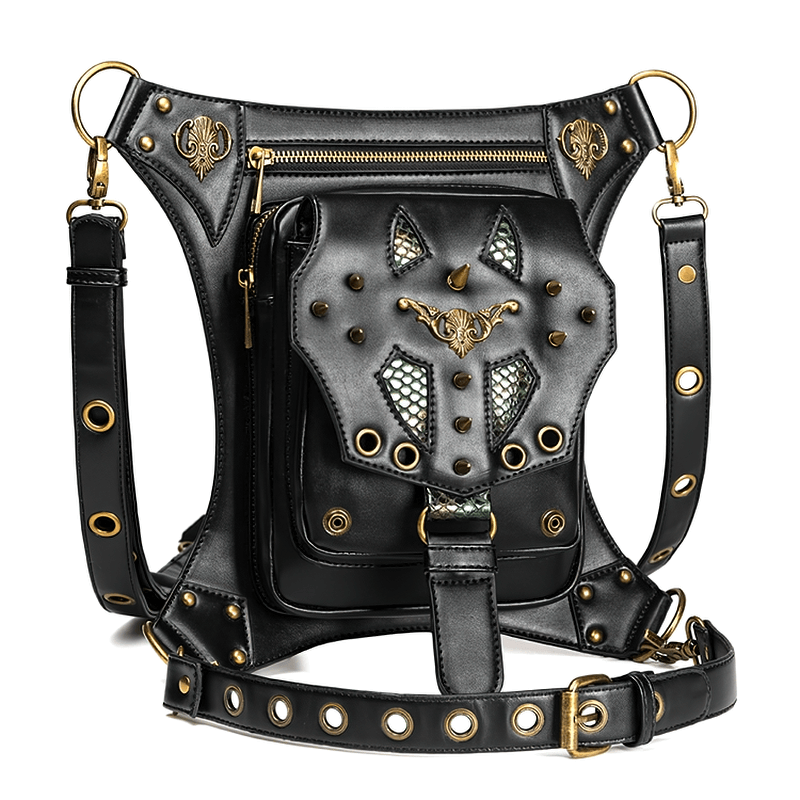 Multi-Purpose Messenger Shoulder Bag / Vintage Zipper Rivets Waist Bag - HARD'N'HEAVY