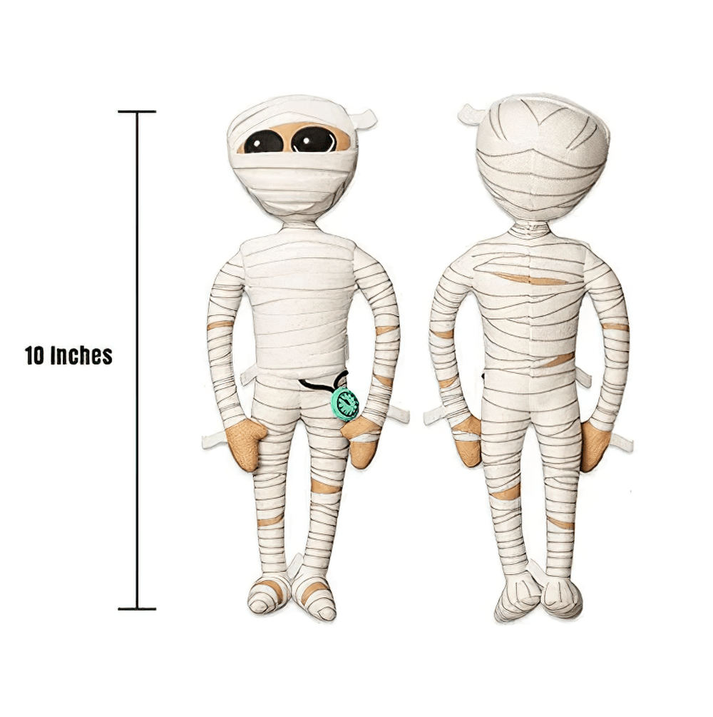 Mummington Mummy Plush Doll with Glow in the Dark Watch, adorable 10-inch mummy character for Halloween fun.