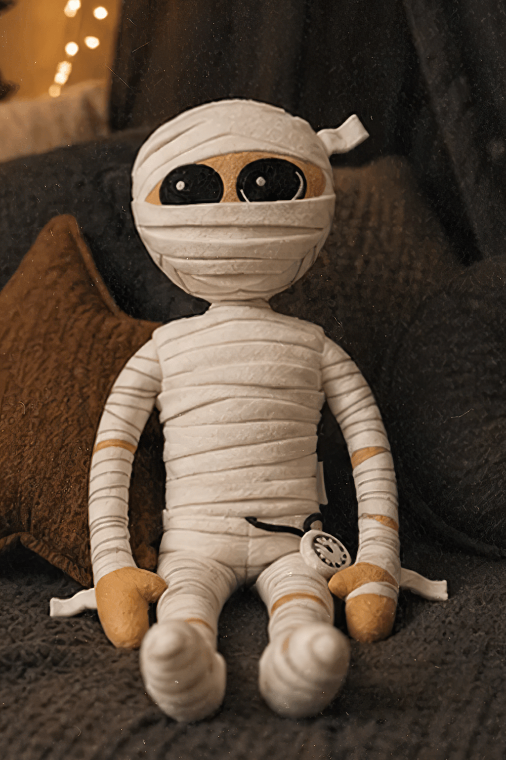 Mummington Mummy Plush Doll with Glow in the Dark Watch, whimsical mummy plush toy with bandages and a watch.