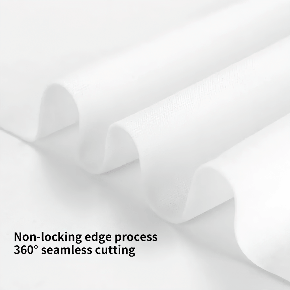 Non-locking edge process showcasing 360° seamless cutting on white fabric.