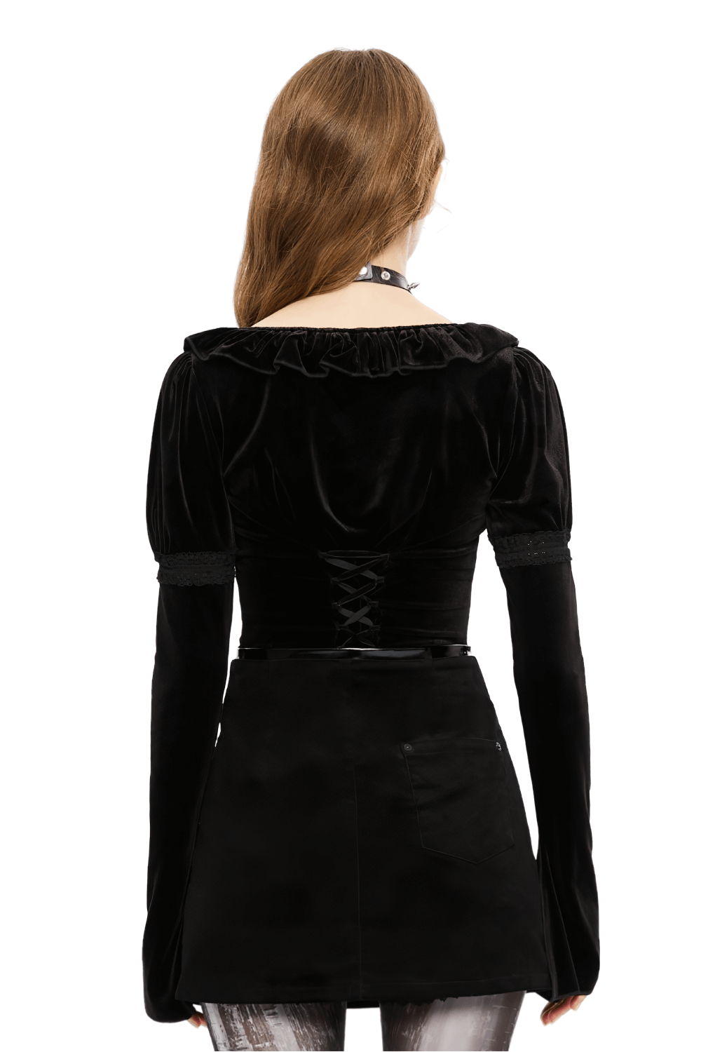 Mysterious Elegant Black Velvet Lace-Up Gothic Top