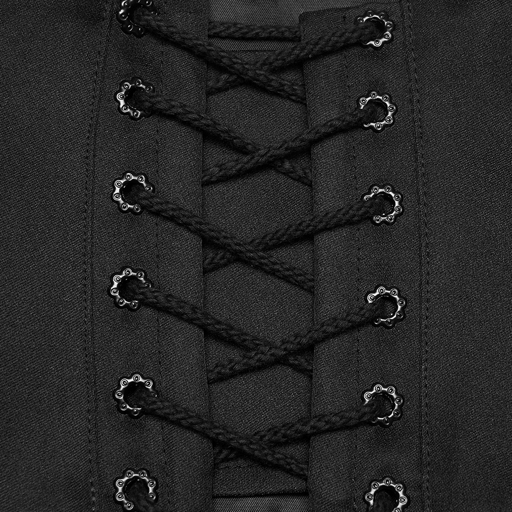 Alt Tag: Mysterious Waist Corset Belt with Moth Pendant close-up of black gothic corset back lacing with metal grommets and crisscross ties