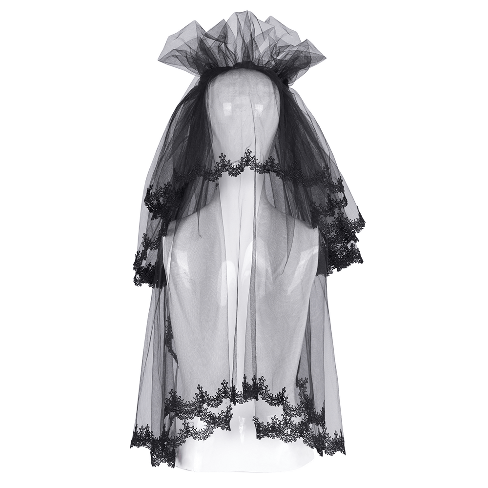 Elegant black lace bridal veil showcasing intricate lace detailing, perfect for chic wedding styles.